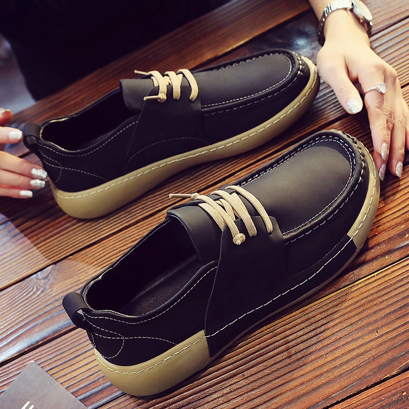 懒人小黑鞋男春季真皮2025新款韩版百搭黑色皮鞋板鞋透气休闲鞋子