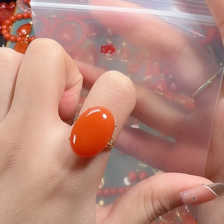 南红玛瑙银S925镶嵌戒指