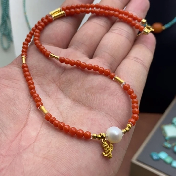 南红玛瑙配饰银S925镀金镶嵌