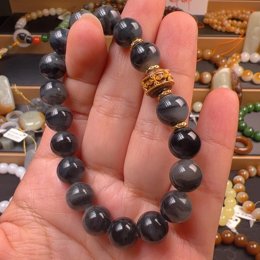 和田玉未镶嵌手链新疆青花聚墨卡10