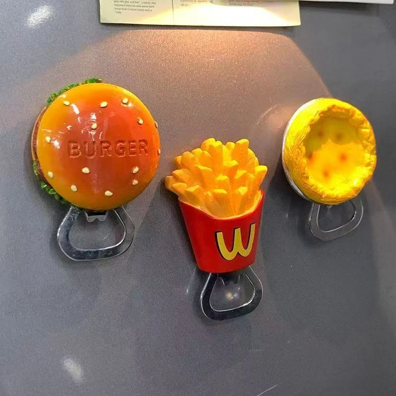 麦当劳汉堡薯条开瓶器磁吸冰箱贴家用创意多功能啤酒起子装饰摆件