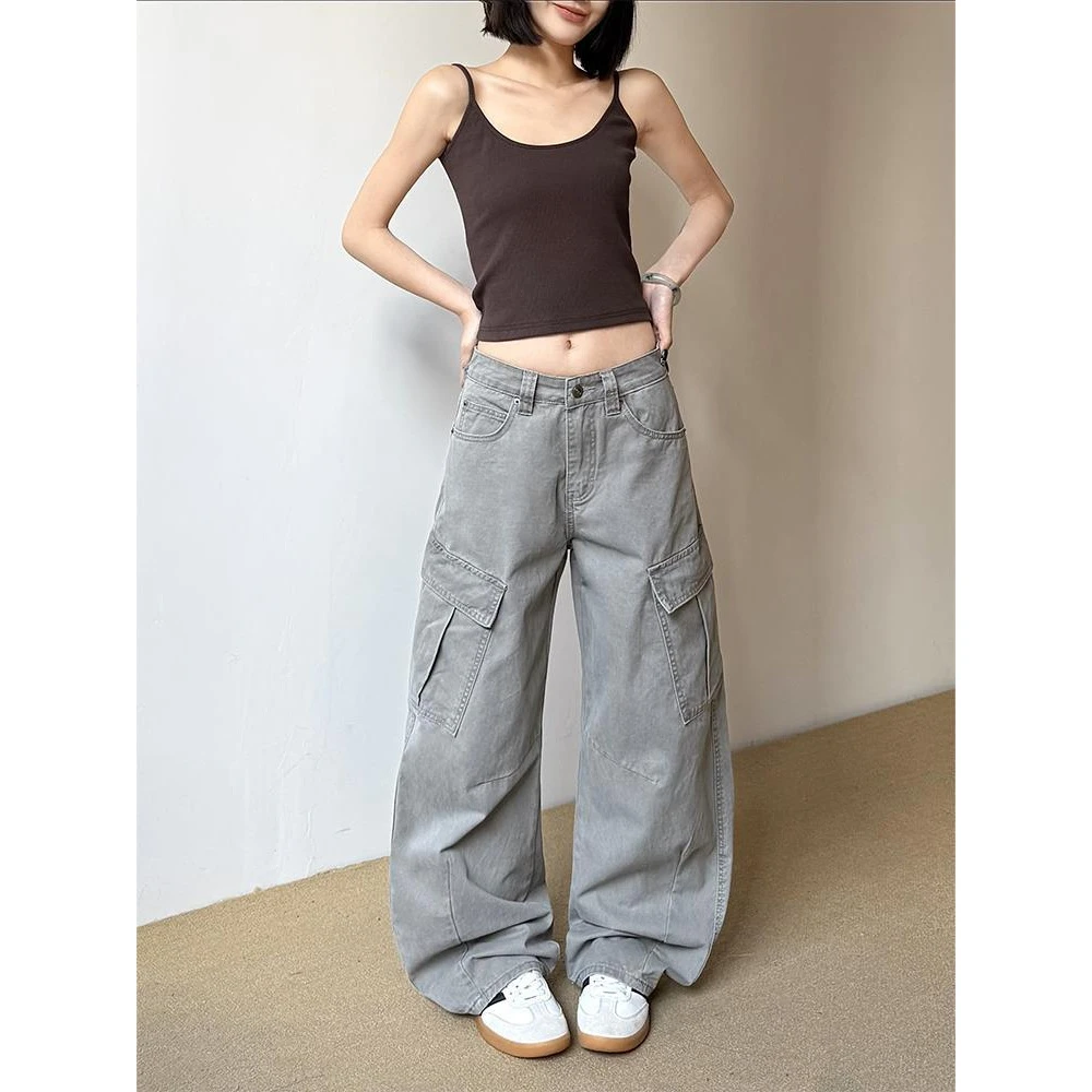 美式复古街头cleanfit多口袋工装裤男女百搭设计感宽松阔腿休闲裤