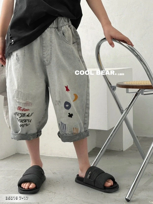 【郭郭童品】熊➕牛仔刺绣七分裤35019
