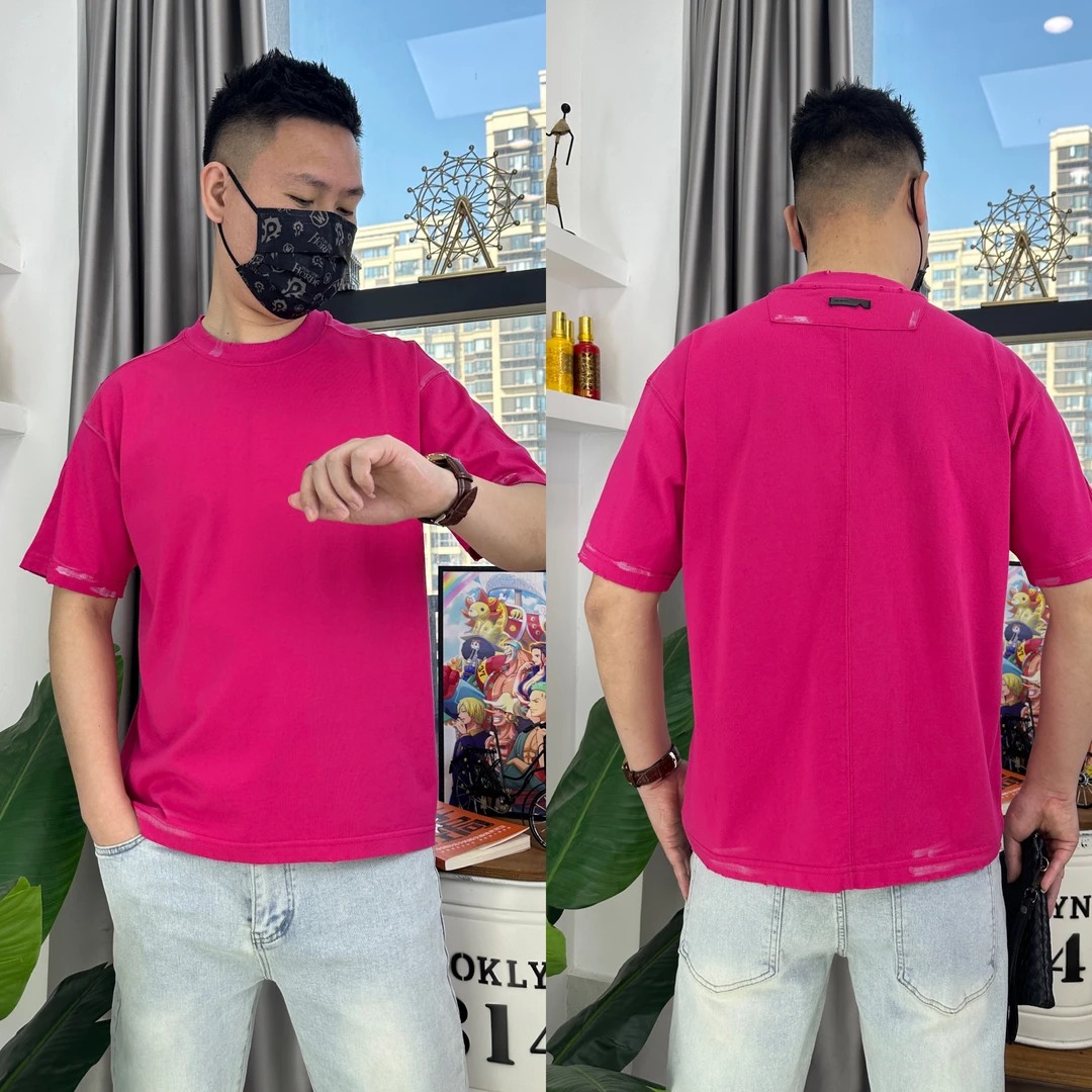 男士夏季美式高街时尚百搭透气水洗t恤男高克重纯棉圆领宽松短袖