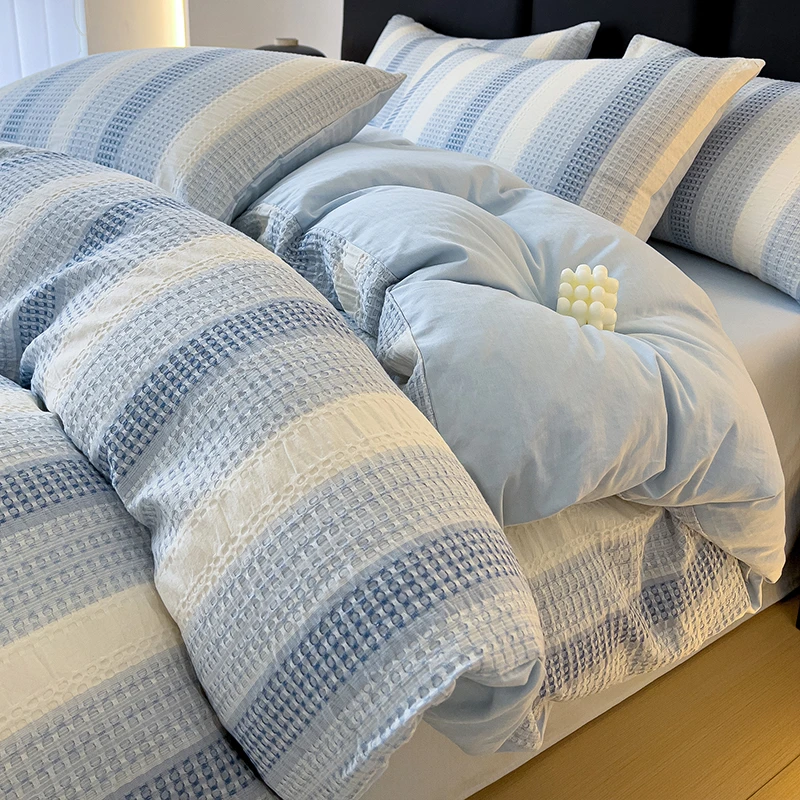 A类华夫格纯棉四件套全棉2025新款床单人被套床上用品三件套4家纺