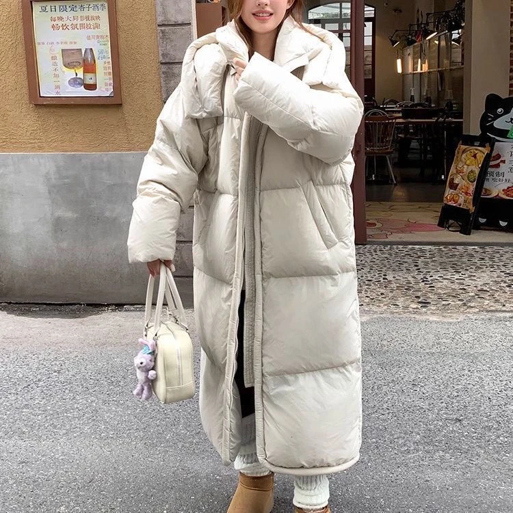 冬季新款长款过膝泡芙女士柔软加厚保暖棉服外套