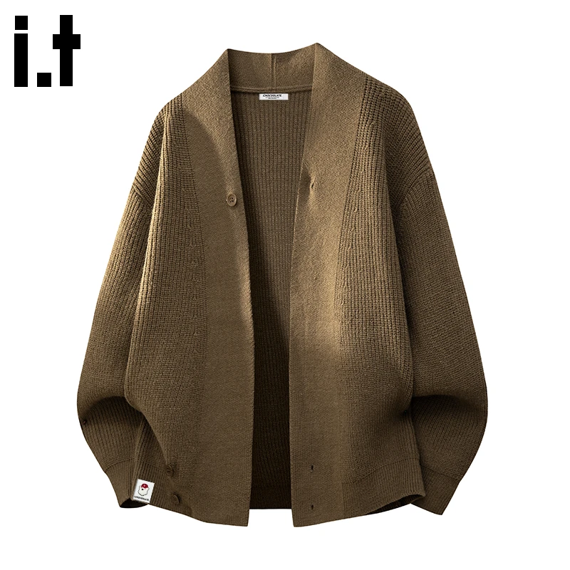i.t:CHOCOOLATE宽松长袖针织衫2025秋冬新款男士休闲保暖毛衣外套