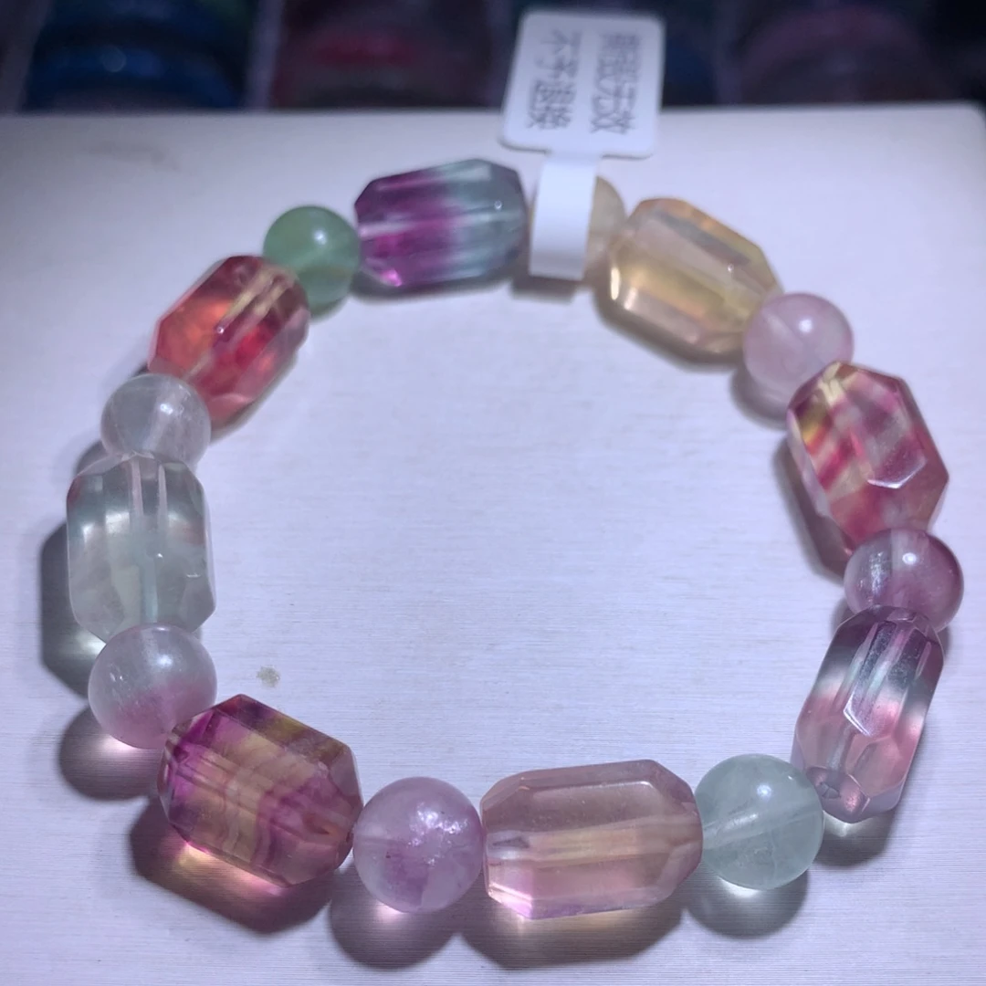 水晶手串银S925镶嵌萤石随形10.7m