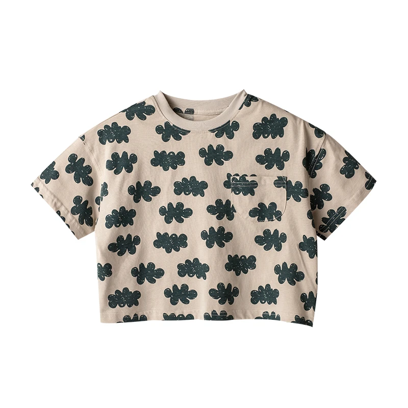 ryebread/黑面包童装 韩版男小童不规则花印花休闲短袖T恤 5夏