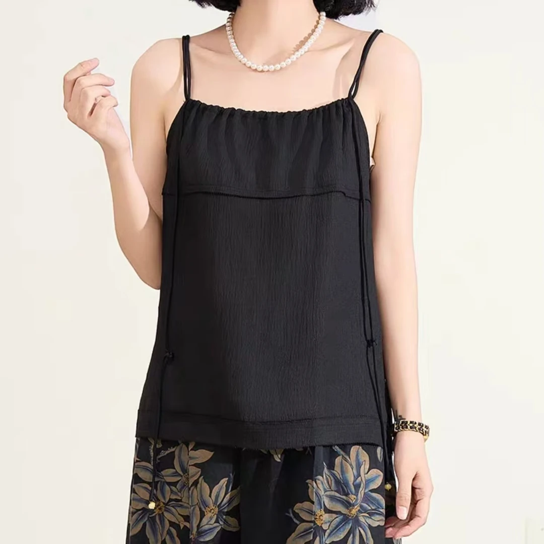 桑蚕丝珍珠缎香云纱背心吊带简约夏季宽松无袖纯色 LW 825001