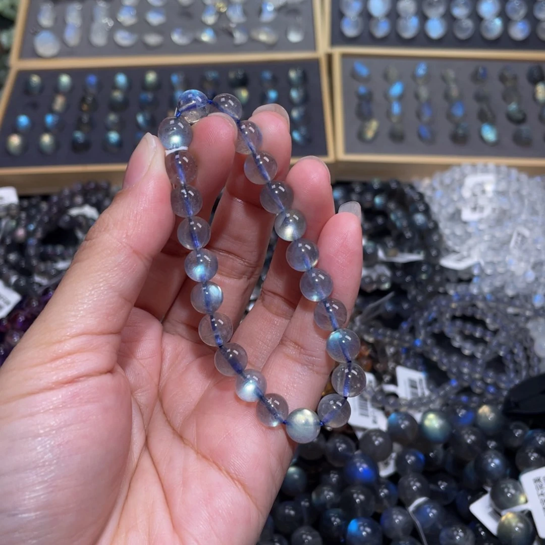 拉长石手链未镶嵌尤*宝灰月光手链8m