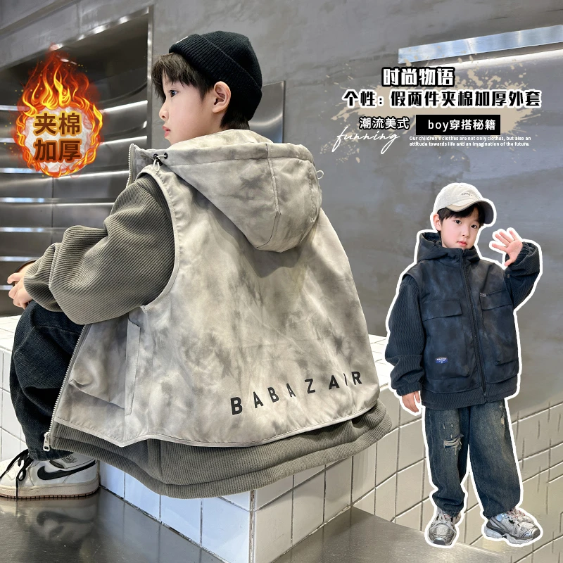 男童棉外套秋冬2025新款儿童冬季中大童加厚男孩棉衣冬装外套高领
