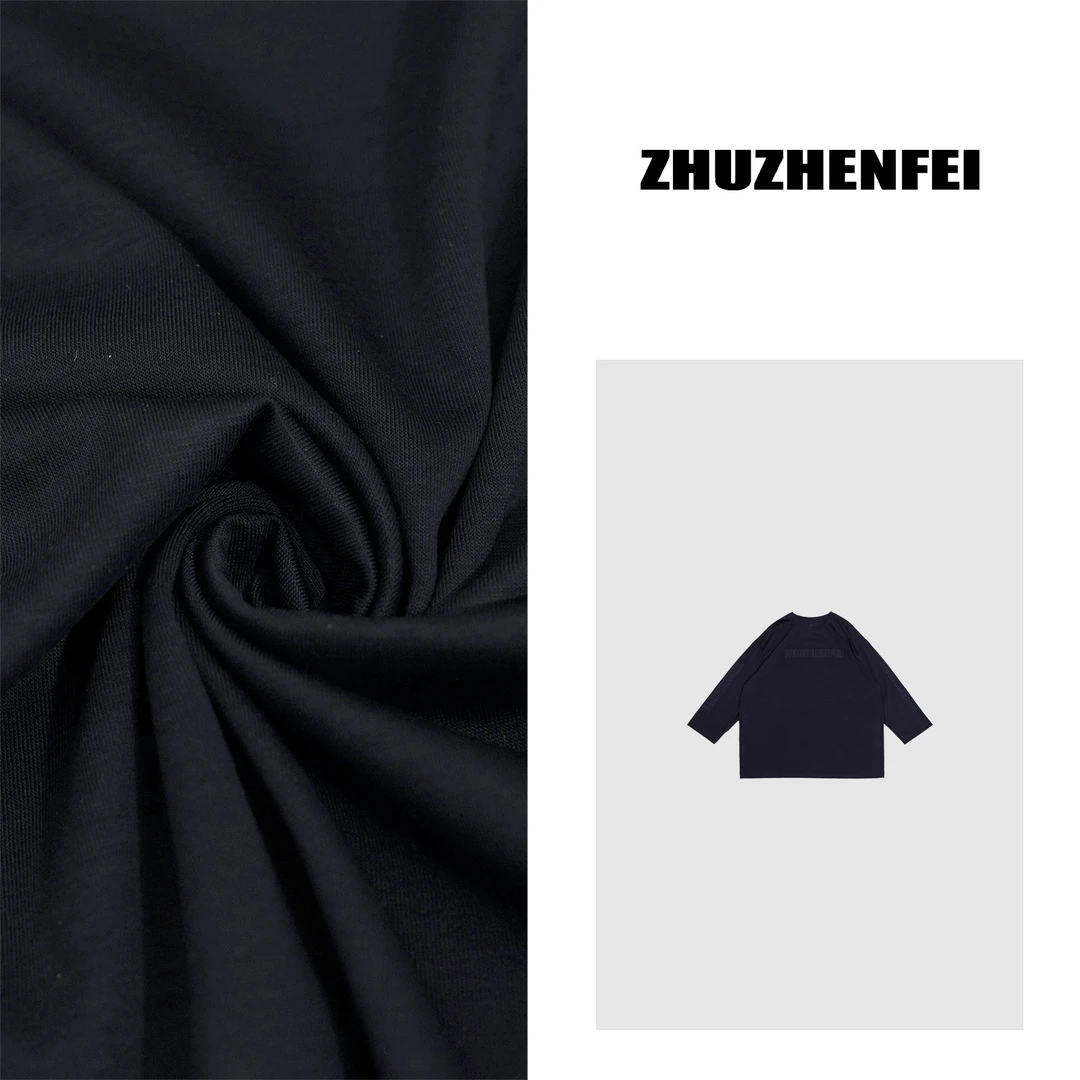 ZHUZHENFEI【丹麦春日】藏蓝色天丝棉圆领百搭宽松长袖T恤Z351155