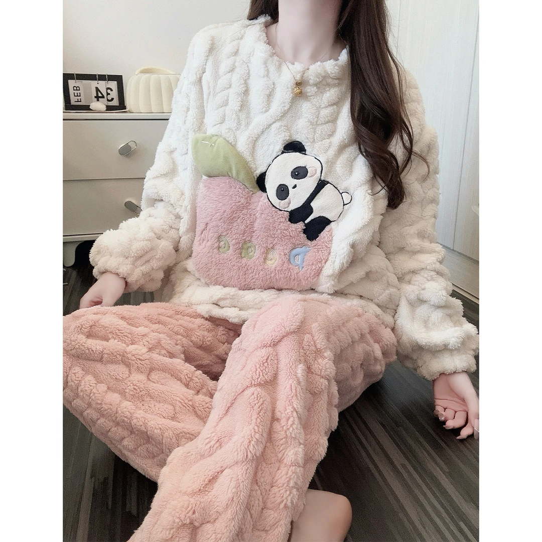 【加厚加绒】睡衣冬季珊瑚绒可爱小熊2025新款法兰绒少女家居服套装