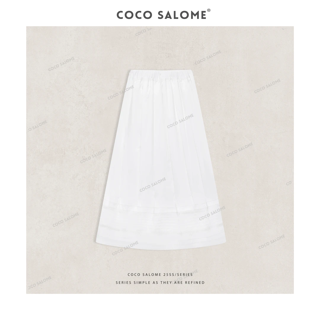 COCO SALOME⑥【刺绣裙】早春100%棉下摆蕾丝A字半身裙1145