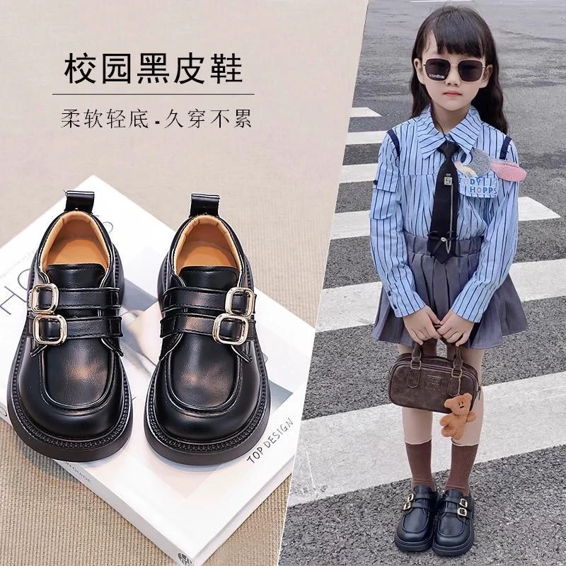 女童鞋子儿童公主小皮鞋2025新款春秋季英伦女孩黑色软底乐福单鞋