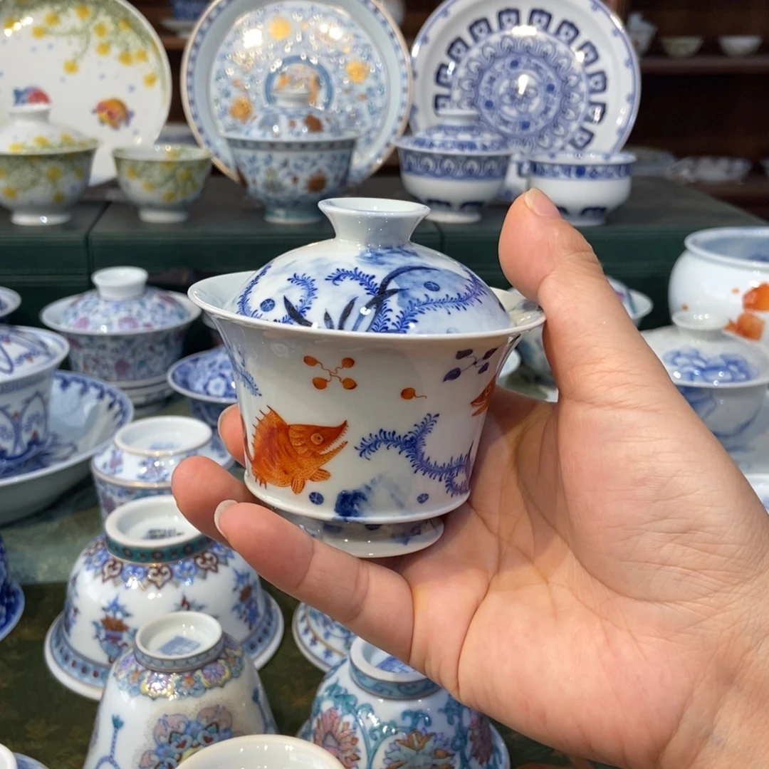 w隐艺矾红鳜鱼盖碗