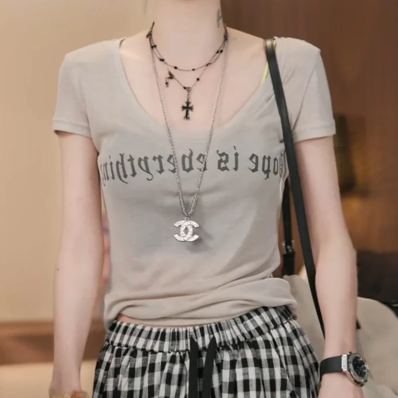 夏季复古印花短袖t恤设计感新款短袖T恤LK2503330-1