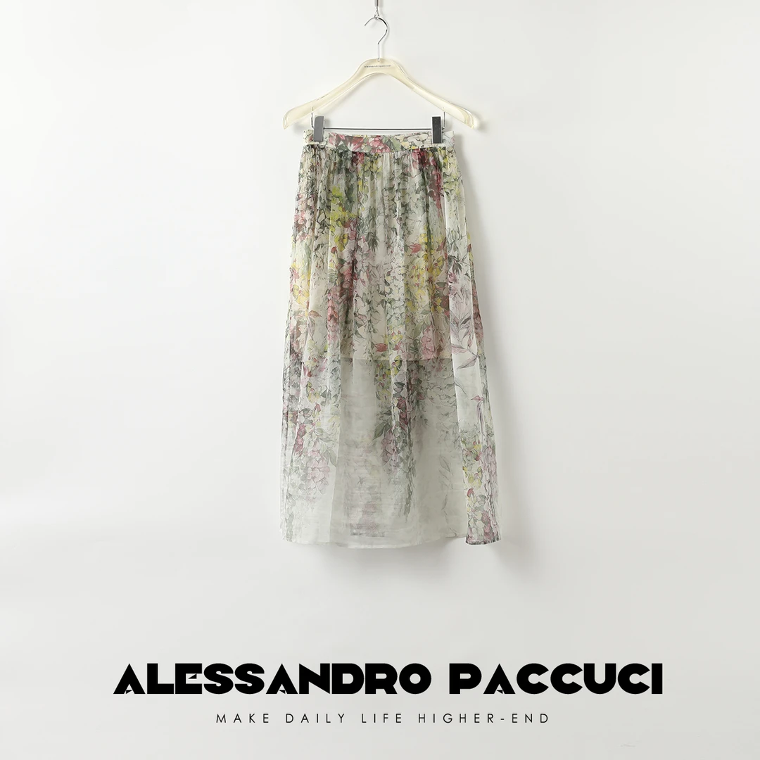 AP洛哥42038QB【真丝版】高定桑蚕丝 欧根纱繁花休闲气质半裙