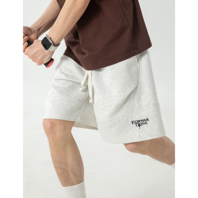 美式刺绣短裤男款夏季潮牌设计感褶皱五分裤vibe高街宽松休闲中裤