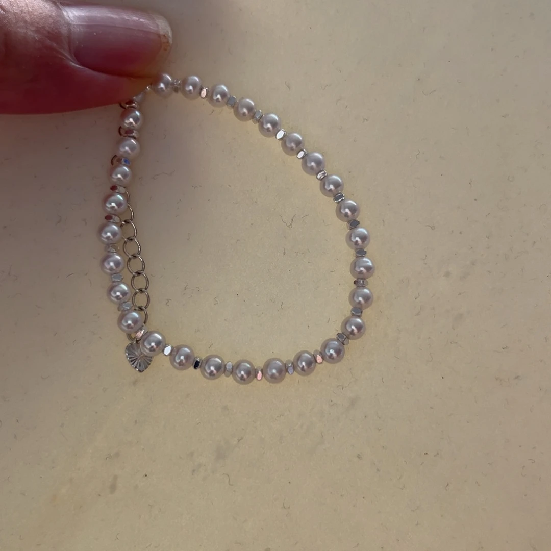 银S925镶嵌淡水珍珠耳饰小米珠手链