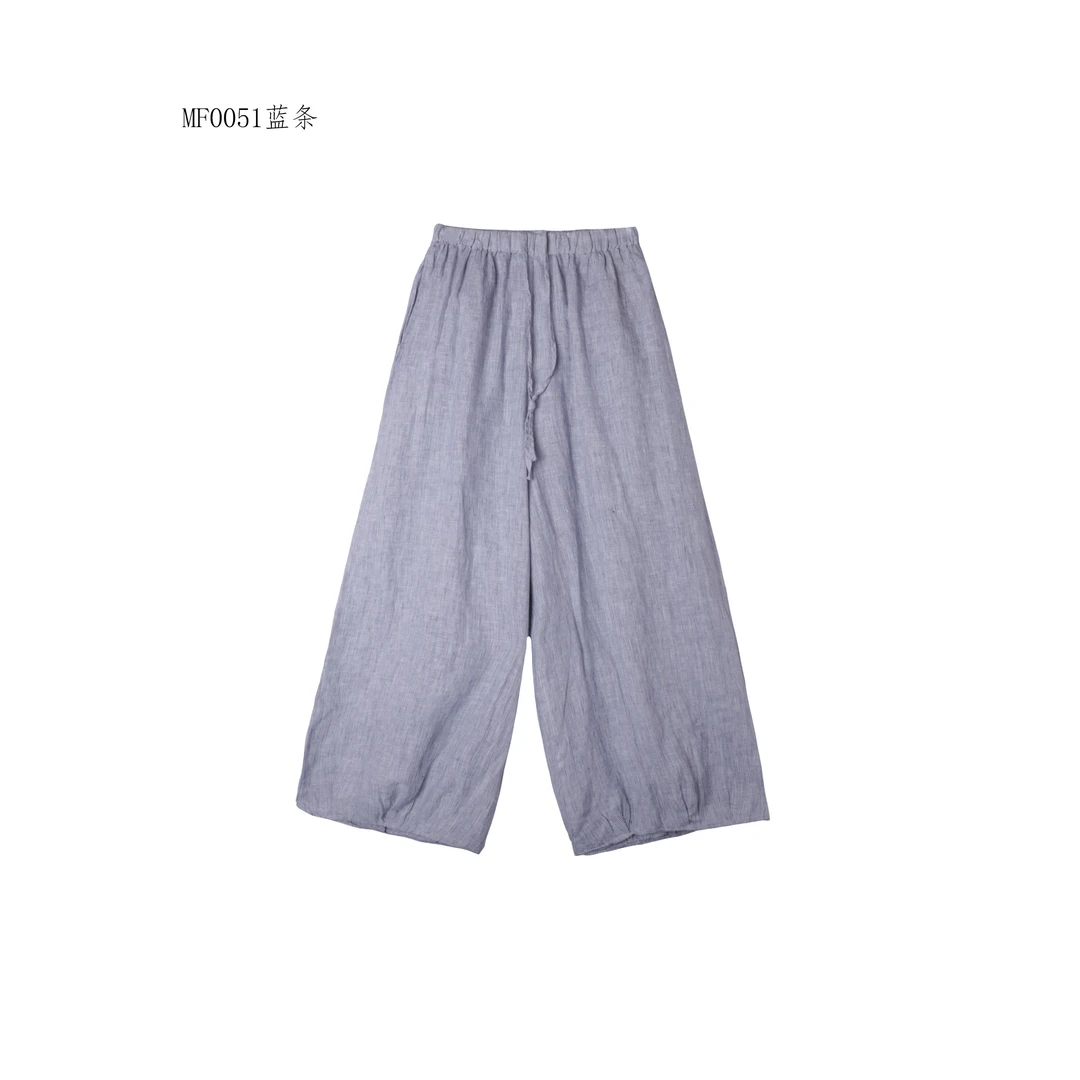 【麻訪家】MF0051蓝条文艺条纹百搭宽松显瘦百搭休闲裤