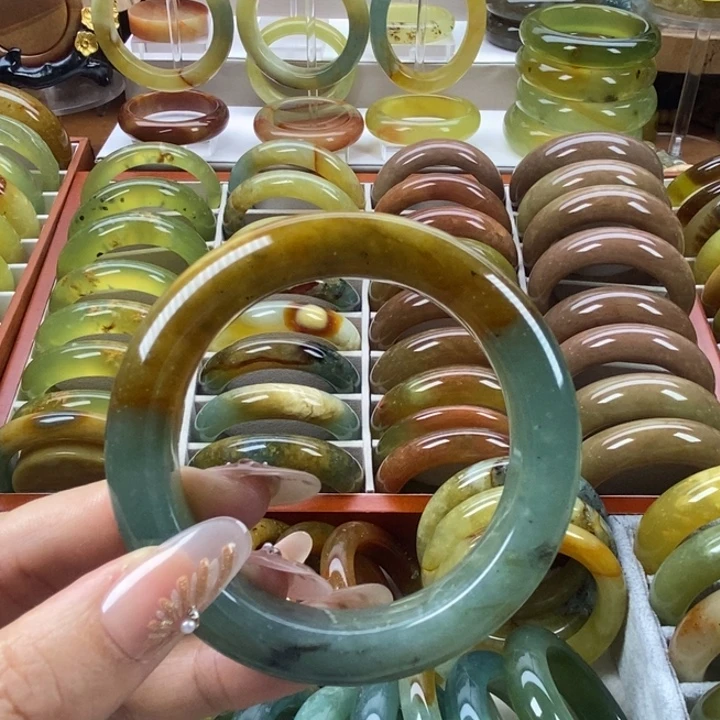 蛇纹石玉未镶嵌手镯蓝黄55.7