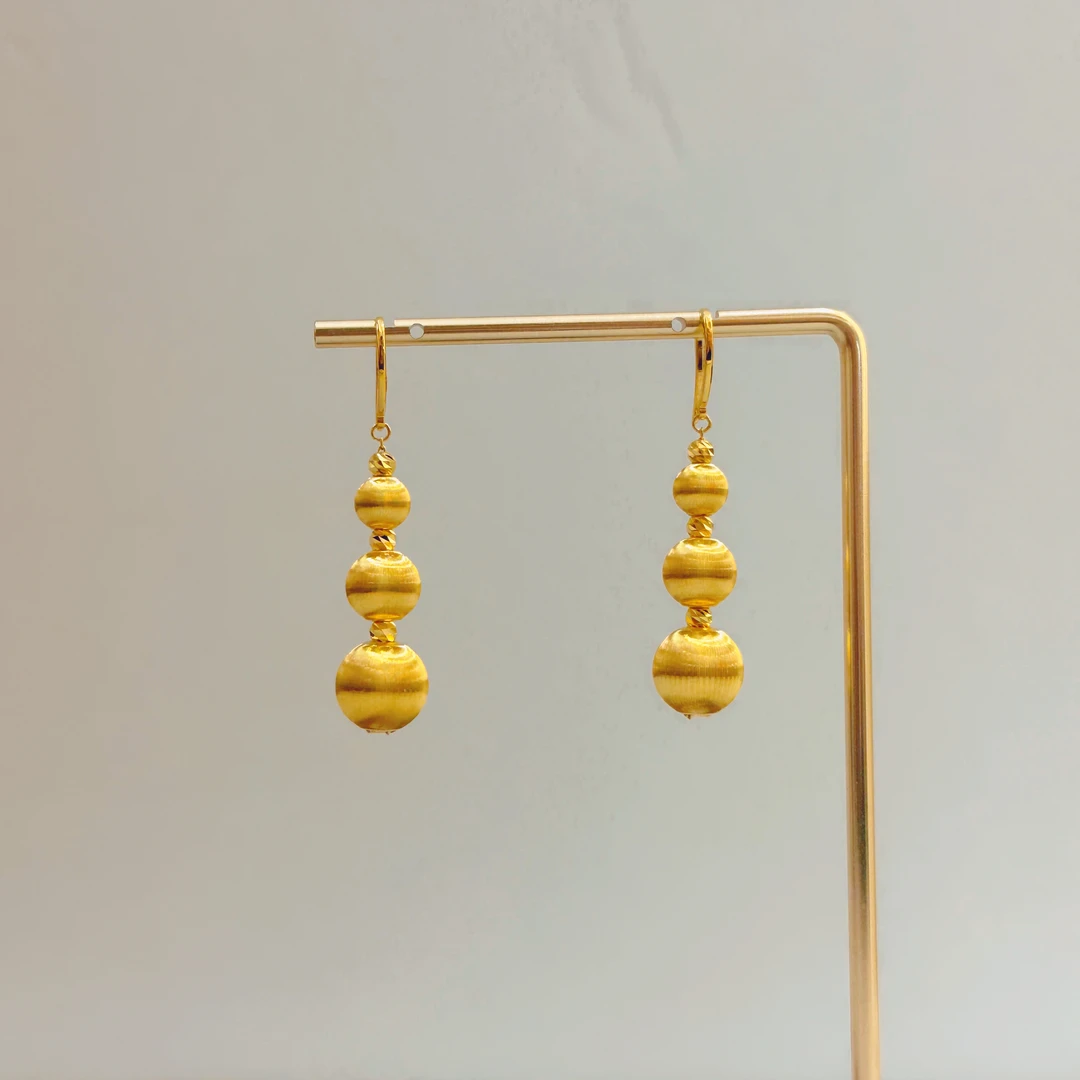 足金999拉丝圆球耳饰32