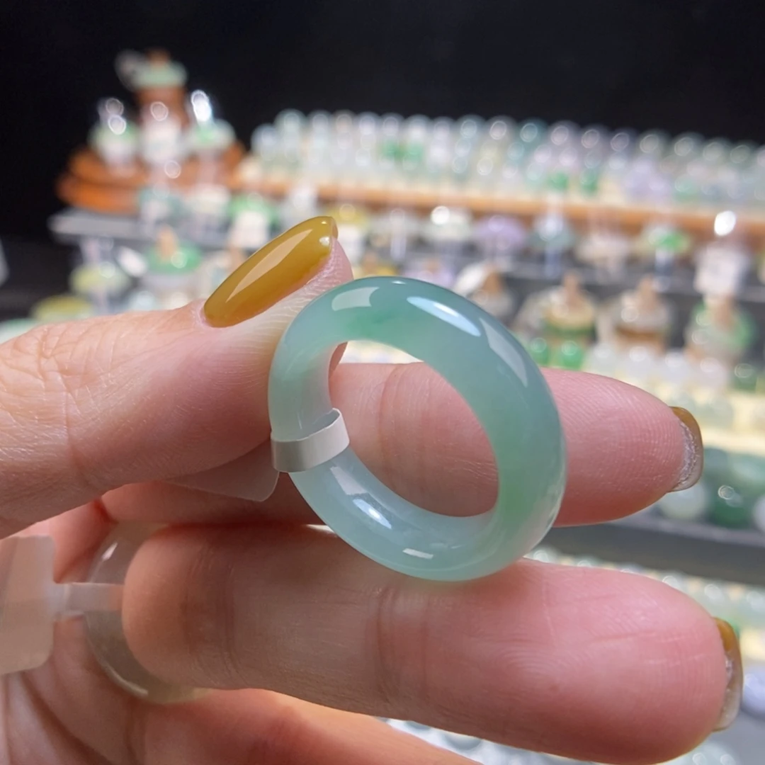 翡翠未镶嵌戒指13号晴飘绿