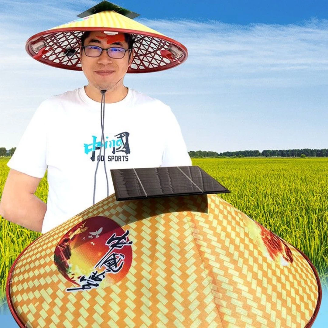 防暑塑胶斗笠太阳能风扇帽工地劳保钓鱼野外户外防晒帽子防紫外线