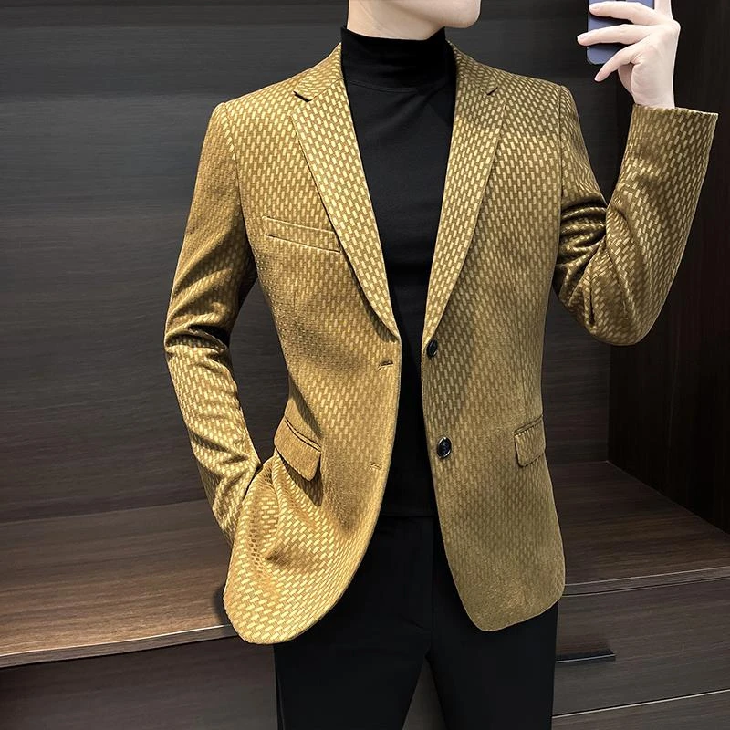 灏吉弧格子小西装外套男士春秋款潮牌男装2025新款秋装痞帅休闲