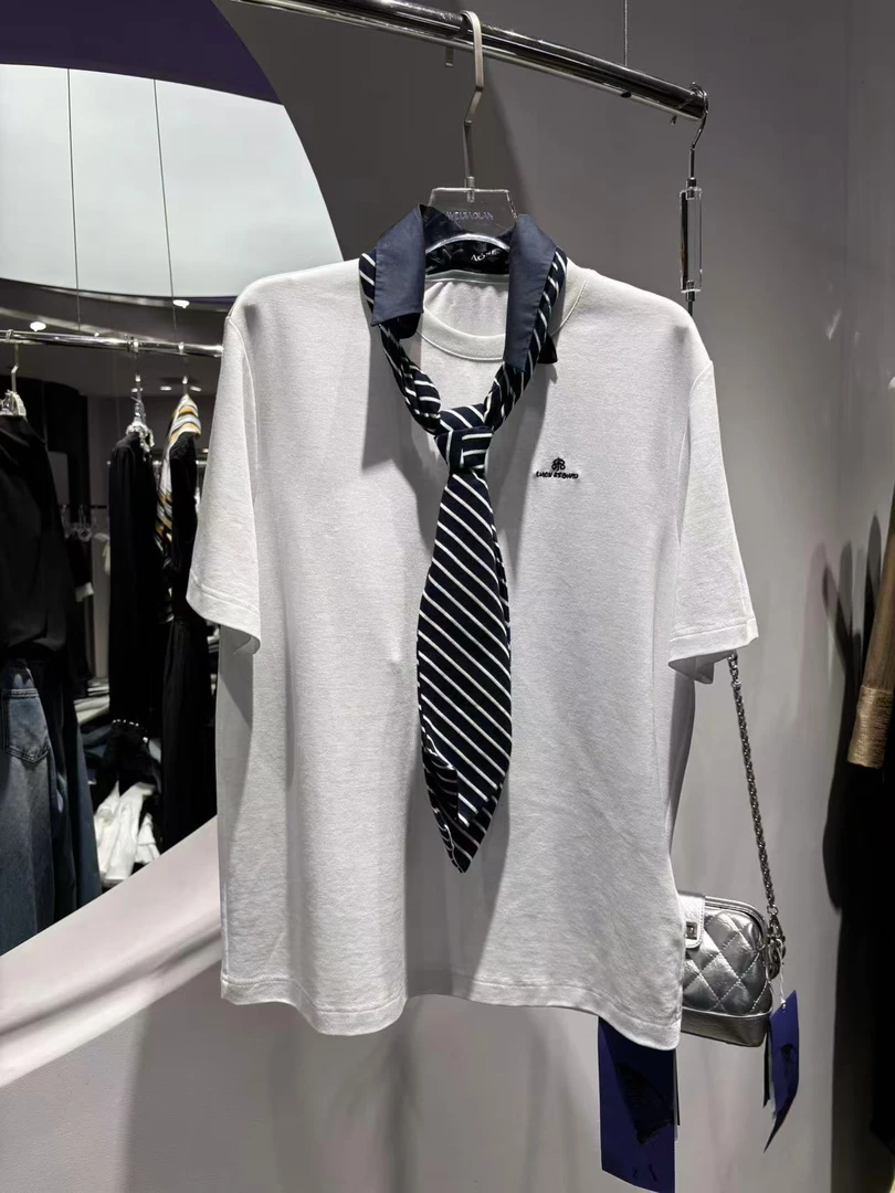 【澜姐推荐】时尚休闲百搭显瘦夏季薄款条纹领带T恤 AS2530502