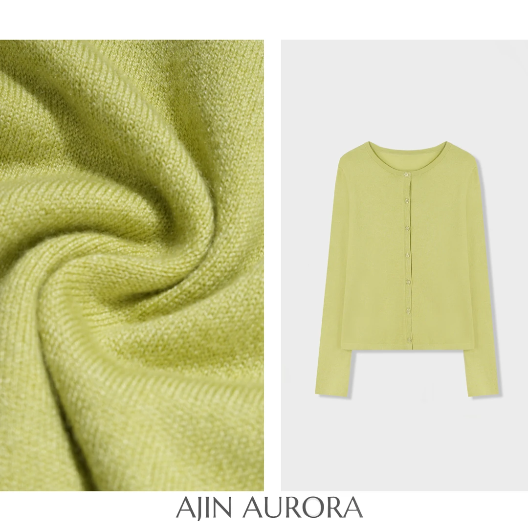730693【薄雾绿影】纯色简约百搭排扣设计软糯圆领高级针织衫A1