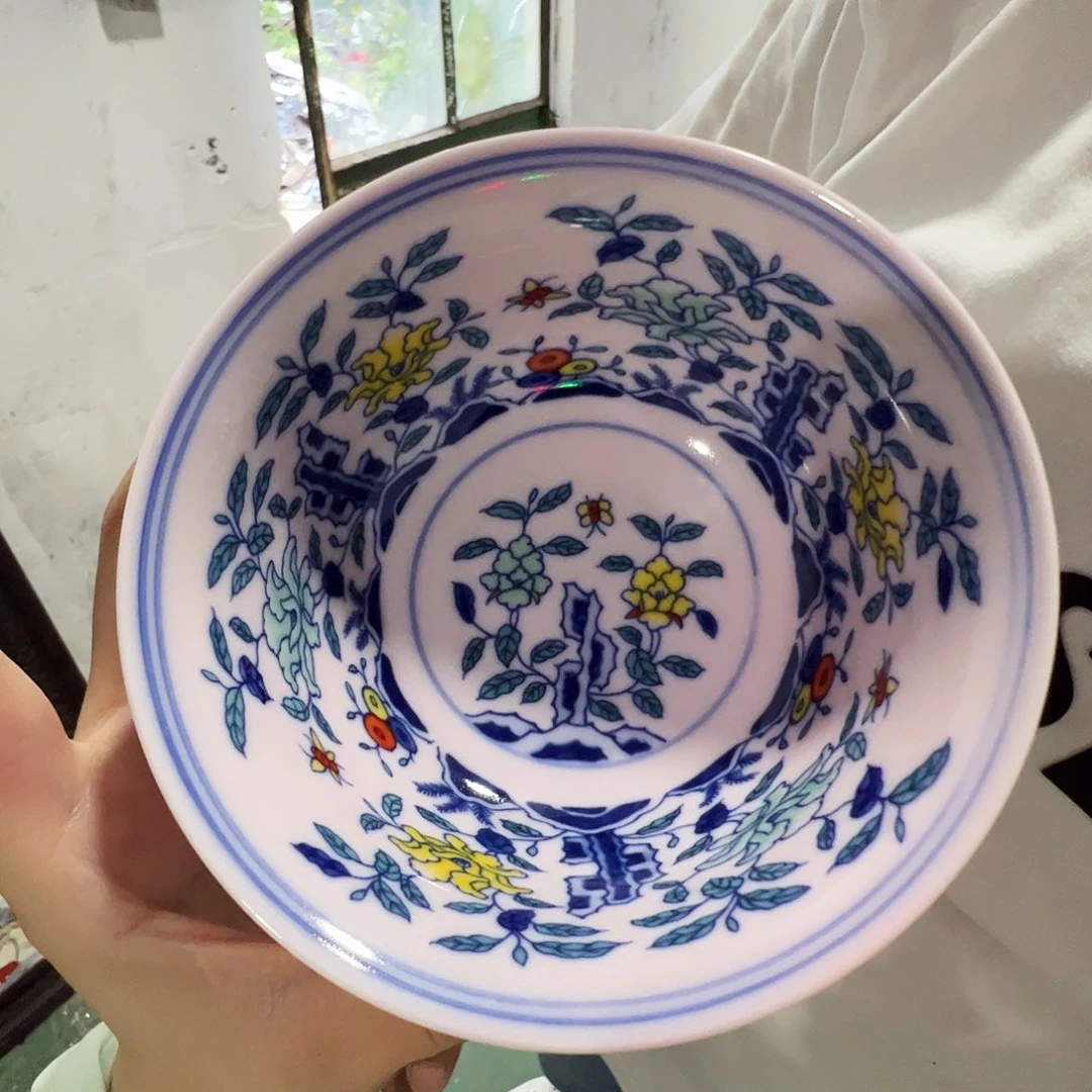 瓷片景德镇陶瓷红嘻嘻花丛米饭碗1只