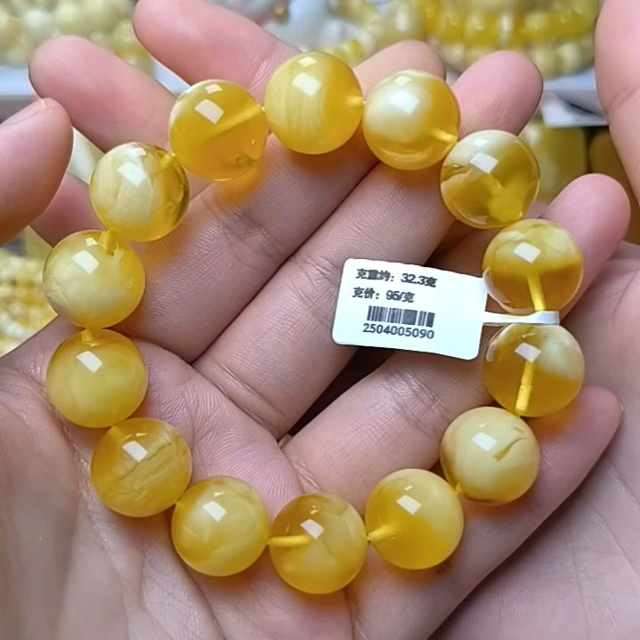 未镶嵌蜜蜡手串16加圆珠手串