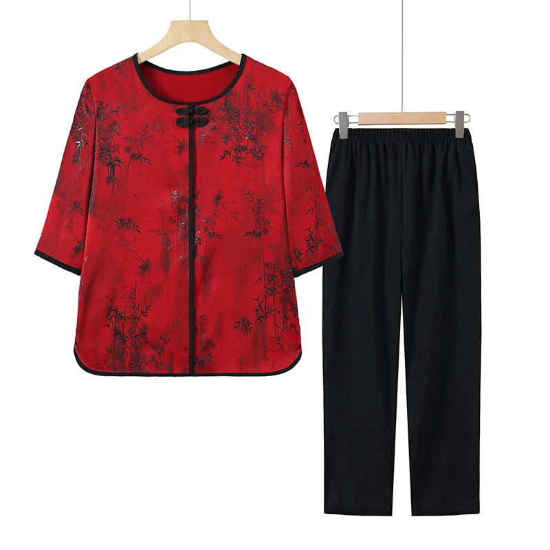 妈妈装夏装新款两件套女中老年人休闲T恤奶奶夏季套装老太太衣服