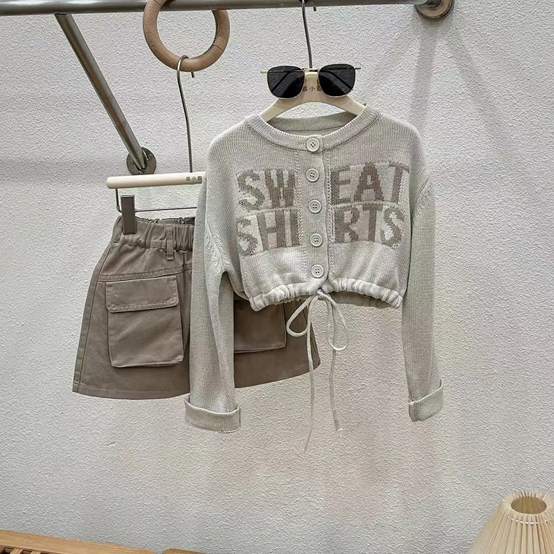 女童工装裙套装春秋2025新款儿童裤子女孩大童春装套装洋气两件套