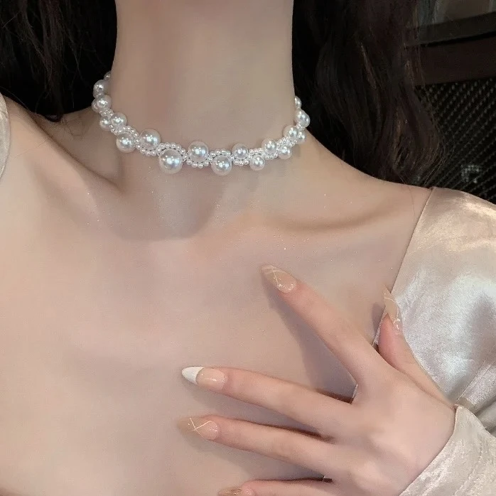 非金属仿珍珠项链 2983新款复古港风珍珠颈链锁骨链项链新娘配饰