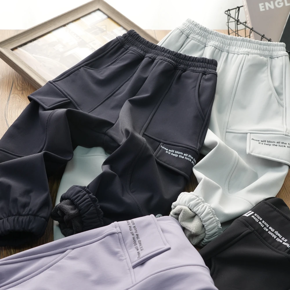 冬季款户外防风儿童加绒工装裤男童中大童百搭束脚长裤3035