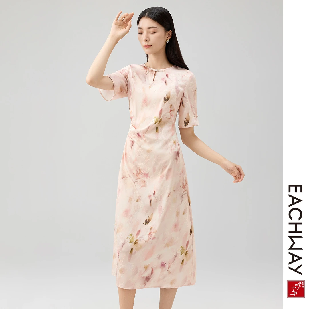 1S42L0408601婉约新中式连衣裙夏季印花中长裙女