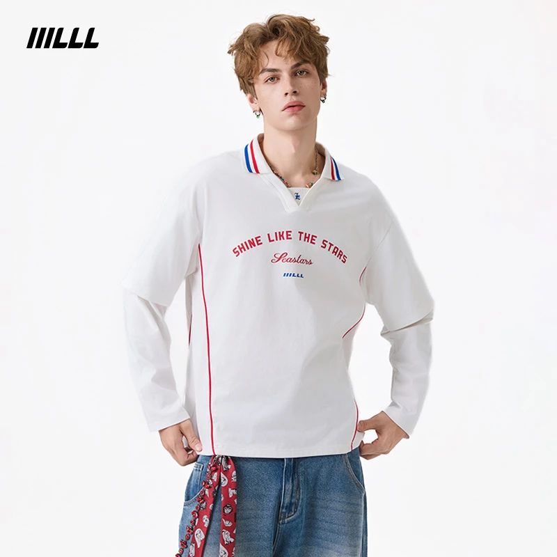 IIILLL童锦程 长袖T恤男秋假两件卫衣美式宽松印花polo衫上衣女潮