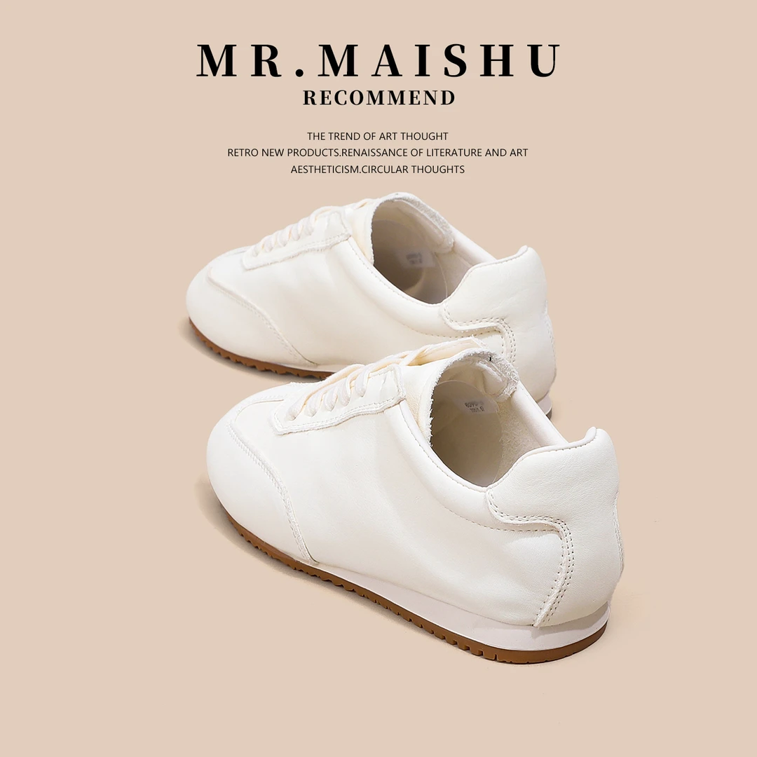 头层牛皮小白鞋女鞋薄款2025新款夏季阿甘鞋透气百搭德训鞋8090-5