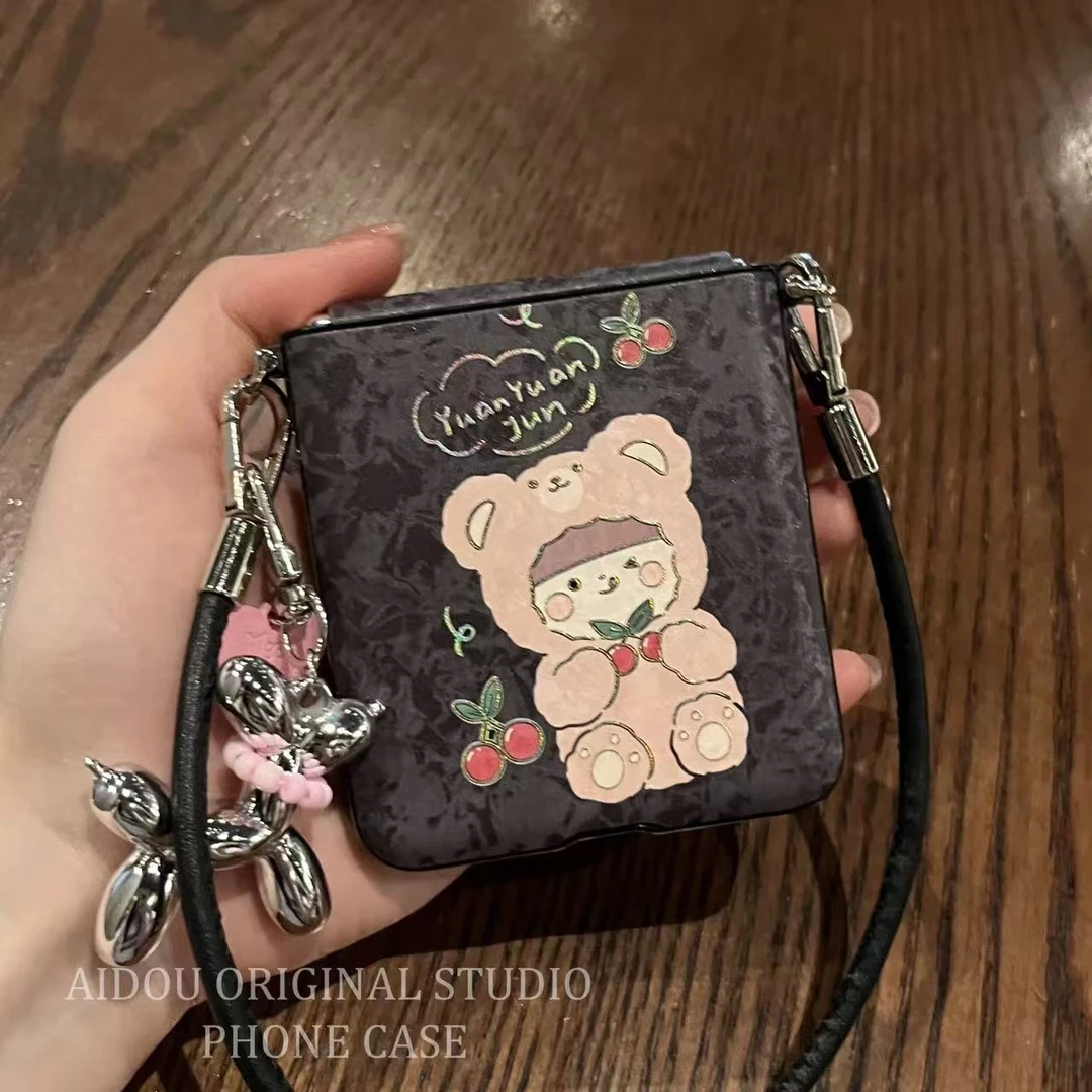 卡通烫金小心女孩适用华为purax折叠屏手机壳pocket2女款斜挎三星