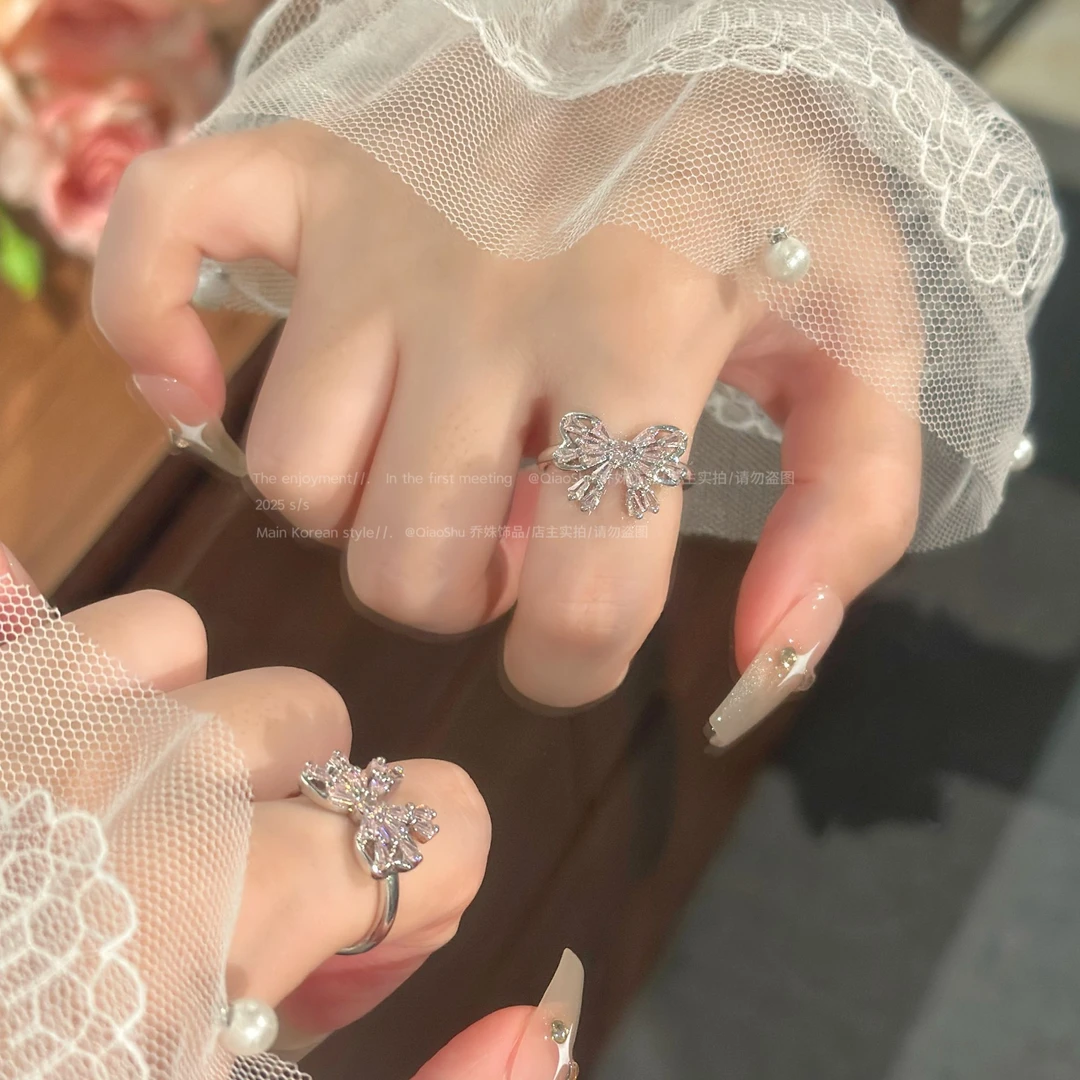 铜合金合成锆石戒指 C485 甜美粉色蝴蝶轻奢戒指时尚气质精致闺蜜