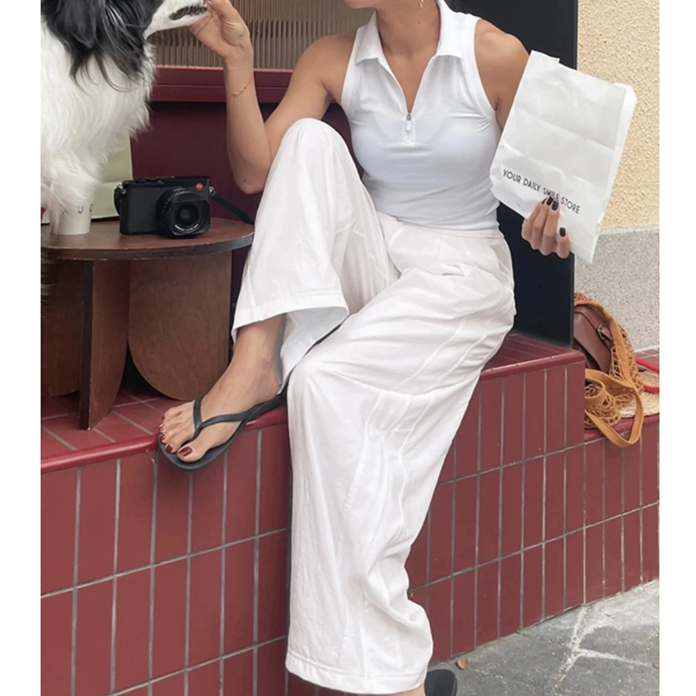 白蛋白 网球裤 前侧压褶防晒阔腿裤 5053