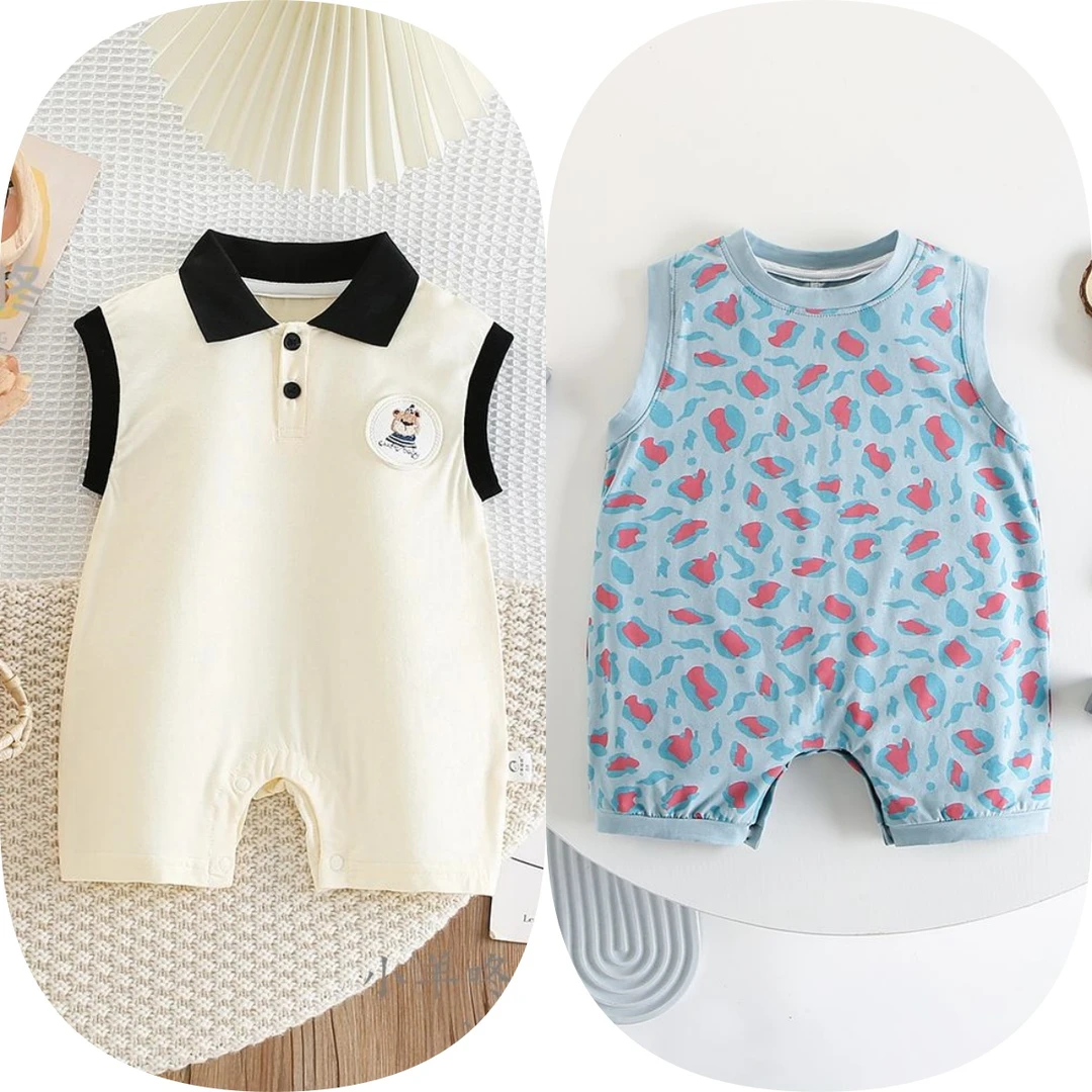 【到手2件】新款夏季婴幼儿薄款无袖洋气夏装翻领连体衣哈衣