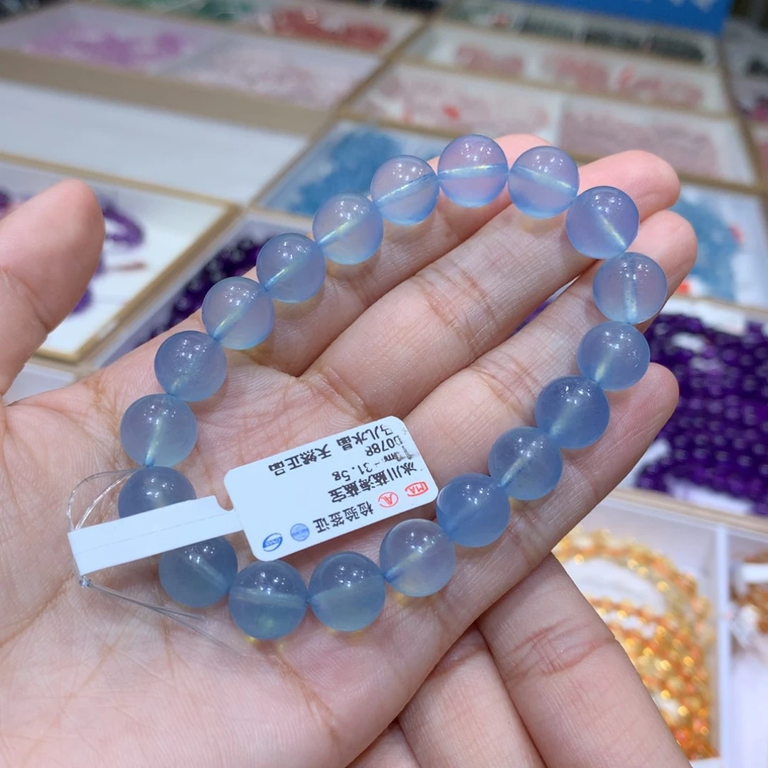 海蓝宝石手链未镶嵌冰川蓝海蓝宝10mm+