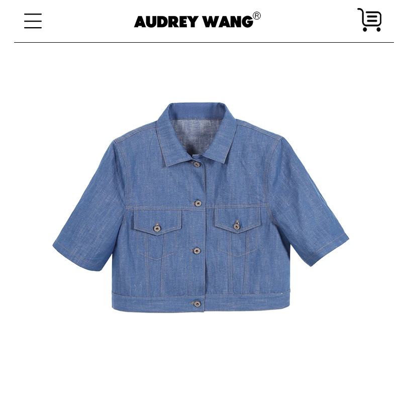 AUDREYWANG“牛仔日记”亚麻棉牛仔廓形宽肩上衣12299