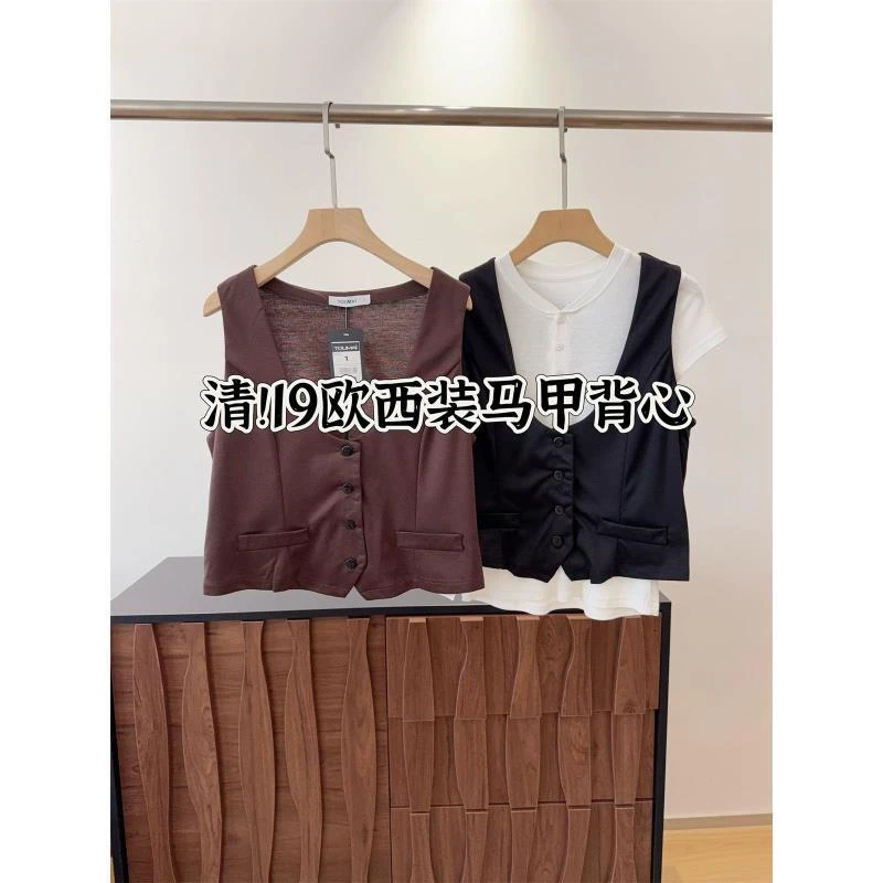 清仓  U领短款背心薄款马甲马夹女