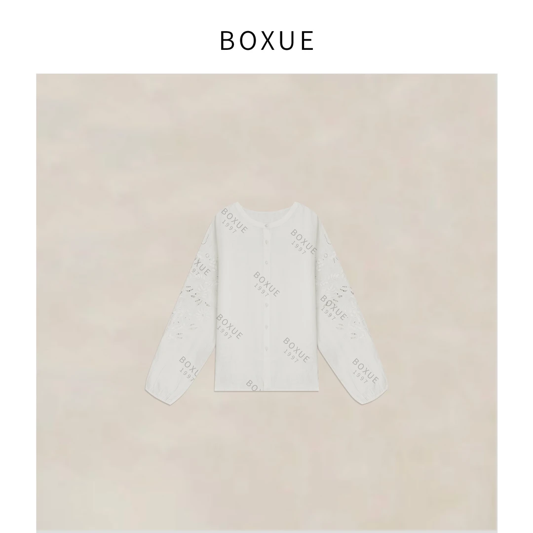 BOXUE “安然” 2025春季新款100亚麻烧花刺绣外套#241227W313